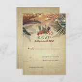 ビーチピンアップル素朴パームズウェディングRSVPカード 出欠カード (正面/裏面)