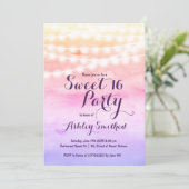 ビーチピンクの水の色の文字列のライトスウィート16 招待状 (スタンド正面)