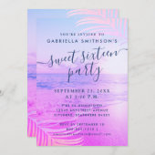 ビーチピンクフィルター熱帯夏16誕生日 招待状 (正面/裏面)
