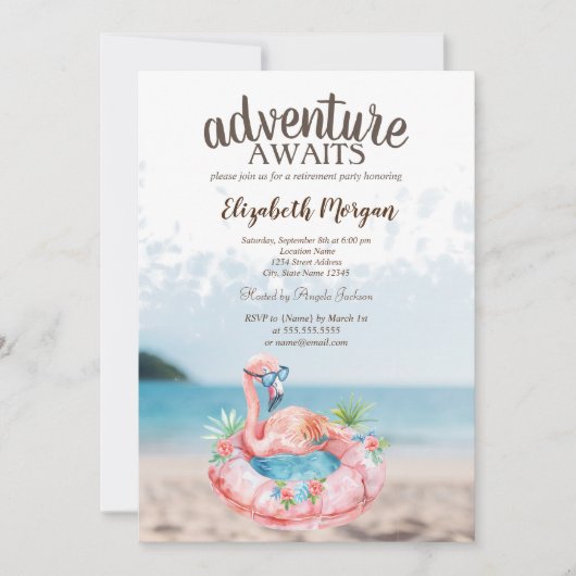 ビーチピンクフラミンゴス退職パーティー 招待状 (正面)