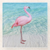 ビーチピンクフラミンゴトロピカルシーサイドコースト ガラスコースター (正面)