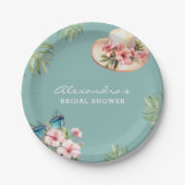 ビーチピンクフラワーズブルートロピカルブライダルシャワー ペーパープレート (正面)