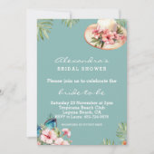 ビーチピンクフラワーズブルートロピカルブライダルシャワー 招待状 (正面)