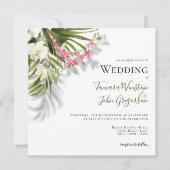 ビーチピンクフローラトロピカルパームズフォト結婚ズ 招待状 (正面)