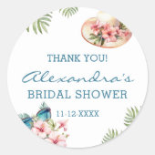 ビーチピンクフローラトロピカルブライダルシャワーありがとう ラウンドシール (正面)