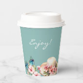 ビーチピンクフローラブルー熱帯ブライダルシャワー 紙コップ (正面)