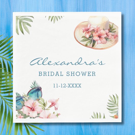 ビーチピンクフローラ熱帯ブライダルシャワー スタンダードランチョンナプキン