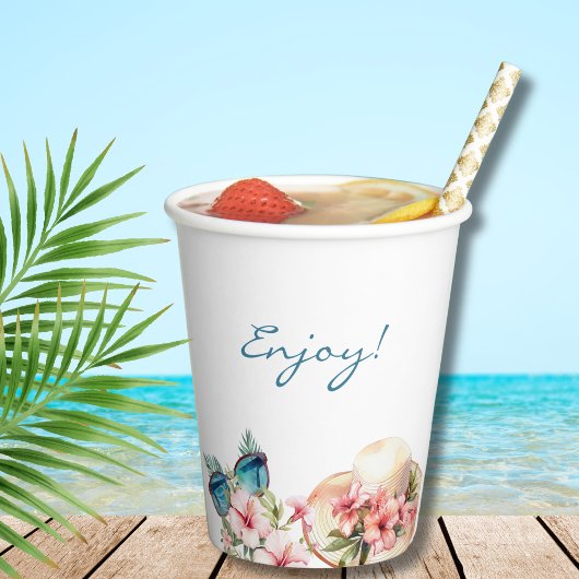 ビーチピンクフローラ熱帯ブライダルシャワー 紙コップ