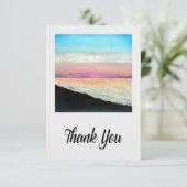 ビーチピンクブルー絵を描サンセットアート サンキューカード (スタンド正面)
