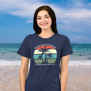 ビーチファミリー懇親会パームツリーサンセットウィメンズ トライブレンドTシャツ