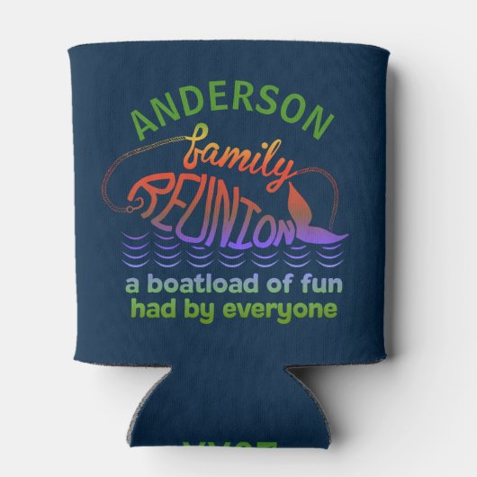 ビーチファミリー懇親会航海のおもしろい魚 |カスタム 缶クーラー (裏面)