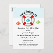 ビーチファミリ懇親会またはパーティー保存日付 案内ポストカード (正面/裏面)