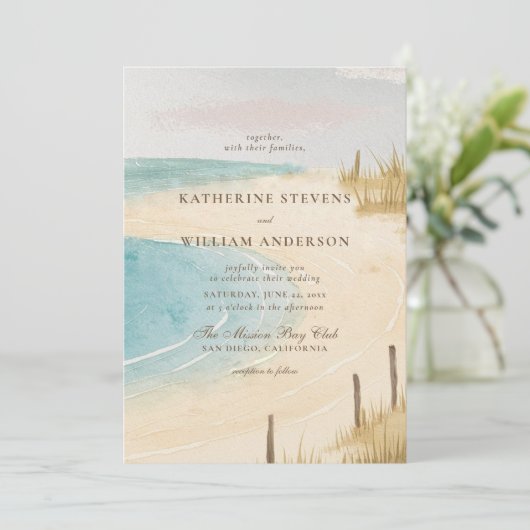 ビーチフェンス海グラススカイアートエレガントな結婚式 招待状 (スタンド正面)