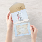 ビーチフォトウェディング招待RSVPメニューハートSand オールインワン招待状 (貼ってはがせる)