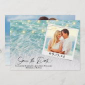 ビーチフォトパームストリングライト目的地の結婚式 セーブザデート (正面/裏面)