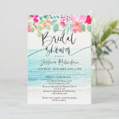 ビーチフォトピンクフローラ水彩ブライダルシャワー 招待状 (スタンド正面)