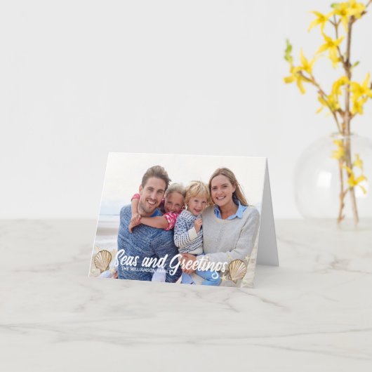 ビーチフォトホリデーシーズアンドグリーティングクリスマス カード (黄色い花)