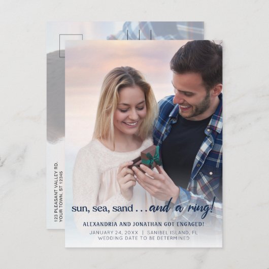 ビーチフォト婚約発表葉書 案内ポストカード (正面/裏面)