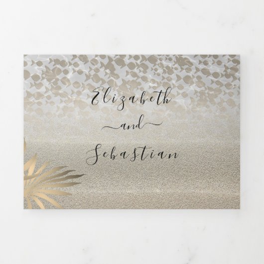 ビーチフォト結婚の3倍招待状 三つ折り招待状 (カバー)