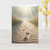 ビーチフットプリントとサンビーム誕生日 カード (黄色い花)