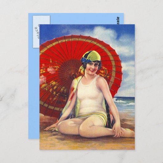 ビーチフラッパー女の子はがきアジアの傘のクローチェ ポストカード (正面/裏面)