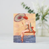 ビーチフラッパー女の子はがきスイムアンブレラクローシュ ポストカード (スタンド正面)