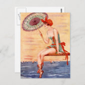 ビーチフラッパー女の子はがきスイムアンブレラクローシュ ポストカード (正面/裏面)