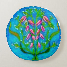 ビーチフラワーアクリル絵を描ズ ラウンドクッション