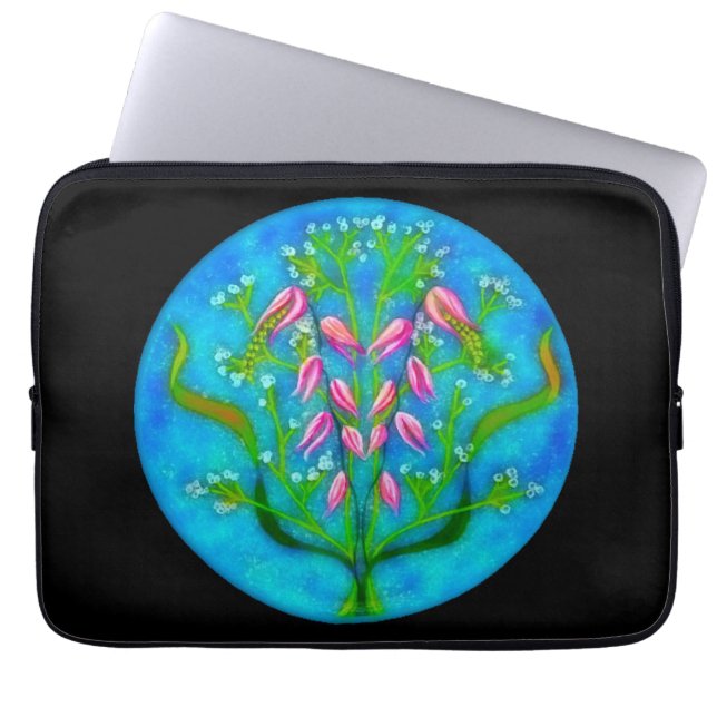 ビーチフラワーアクリル絵を描ズ ラップトップスリーブ (正面)