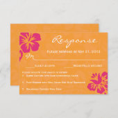 ビーチフラワーズRSVP -オレンジ&暗い赤紫色 出欠カード (正面/裏面)