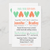 ビーチフリップフロップハートターコイズとサンゴ結婚リズム 招待状 (正面/裏面)