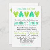 ビーチフリップフロップハート結婚式招待状ティール（緑がかった色） 招待状 (正面/裏面)