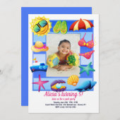 ビーチフレームフォトバースデーパーティーへの招待 招待状 (正面/裏面)