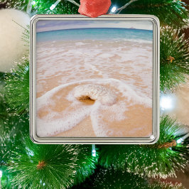 ビーチフロントとシーシェルケイマン諸島 メタルオーナメント