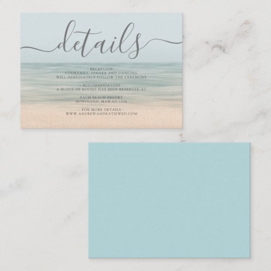 ビーチフロントヴィンテージ結婚ハワイアン詳細 エンクロージャーカード (正面/裏面)