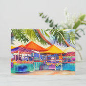 ビーチフロント市場の屋台の水の色のグリーティング カード (スタンド正面)