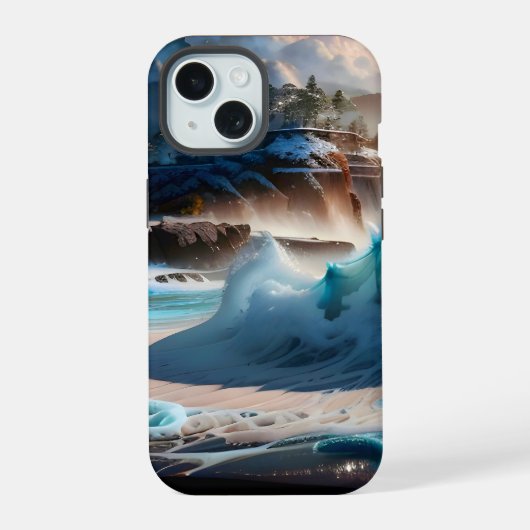 ビーチフロント海波風景1 iPhone 15ケース (裏面)