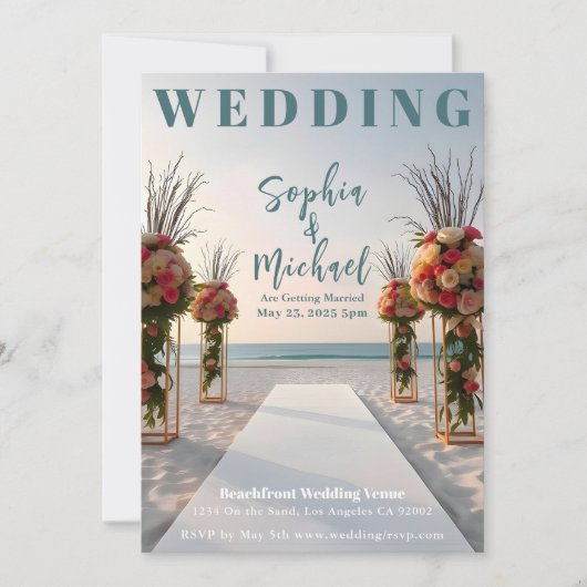 ビーチフロント結婚の雑誌の表紙 招待状 (正面)
