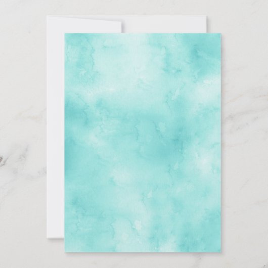 ビーチブライダルシャワーティール（緑がかった色）と金ゴールド水彩 招待状 (裏面)