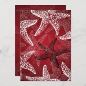ビーチブライダルシャワーヒトデ赤 招待状 (正面/裏面)