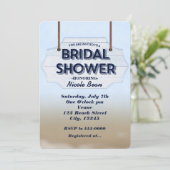 ビーチブライダルシャワーホワイトウッドサイン招待状 招待状 (スタンド正面)