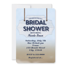 ビーチブライダルシャワーホワイトウッドサイン招待状