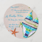 ビーチブライダルシャワー招待状ズブルービキニ 招待状 (正面/裏面)