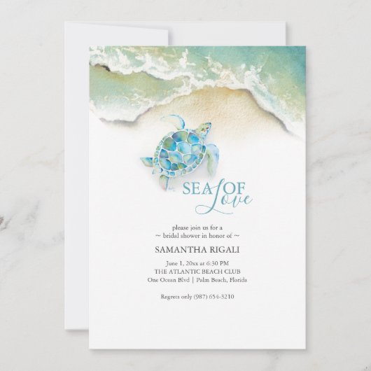 ビーチブライダルシャワー招待状 | ウミガメ 招待状 (正面)