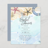 ビーチブライダルシャワー沿岸航海の招待状 (正面/裏面)