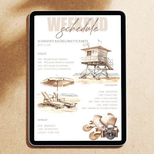ビーチブライダルシャワー週末の旅程 招待状