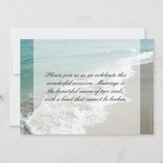 ビーチブライダルシャワー、ホワイト海サーフ 招待状 (裏面)