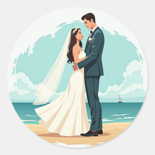 ビーチブリス結婚のステッカー ラウンドシール (正面)