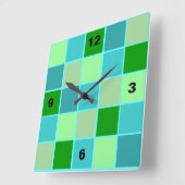 ビーチブルーとグリーンスクエア スクエア壁時計 (傾斜)