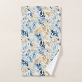 ビーチブルーとタン波パターン バスタオルセット (ハンドタオル)